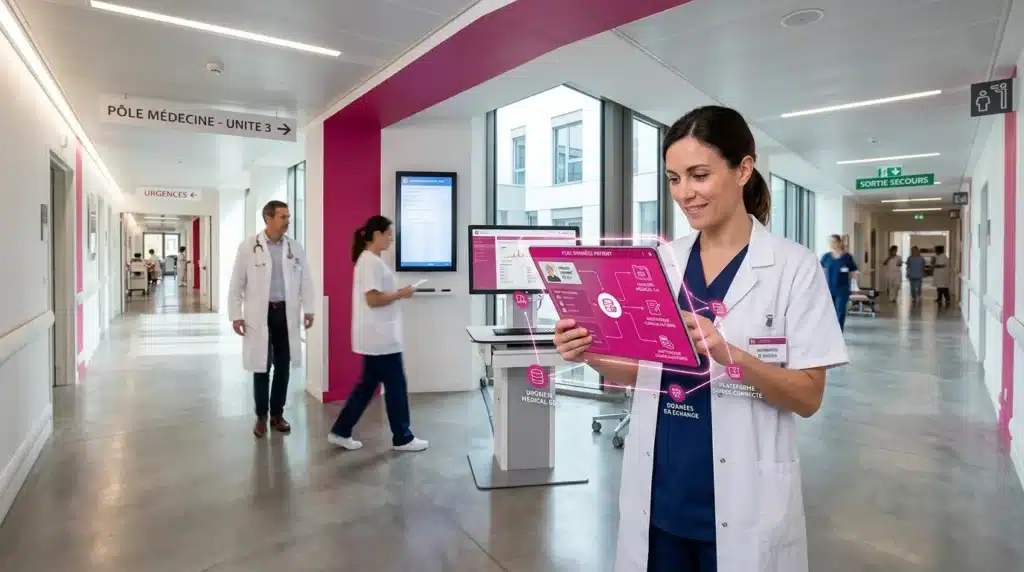 Professionnel de santé consultant des données connectées dans un hôpital
