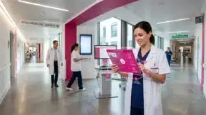 Professionnel de santé consultant des données connectées dans un hôpital