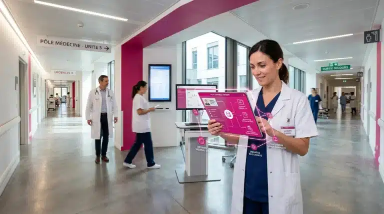 Professionnel de santé consultant des données connectées dans un hôpital